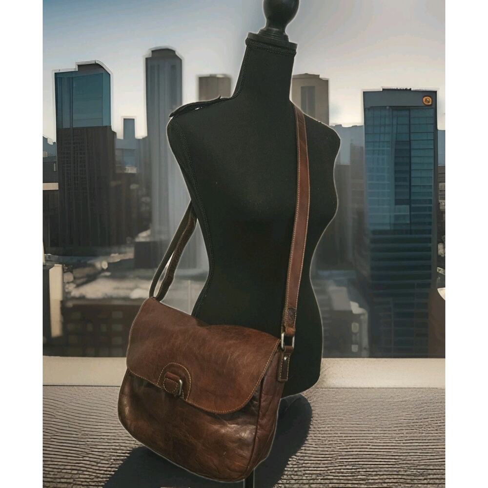 Jack Georges Genuine Leather Crossbody Bag flap-over design 11x9x4